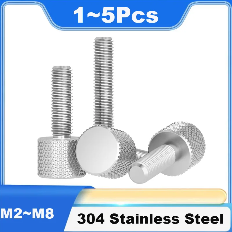 Knurled Thumb Screw 304 Stainless Steel Mesh Pattern Hand Screw Flat Head Round Adjustment Hand Tightening Bolt Manual Adjust