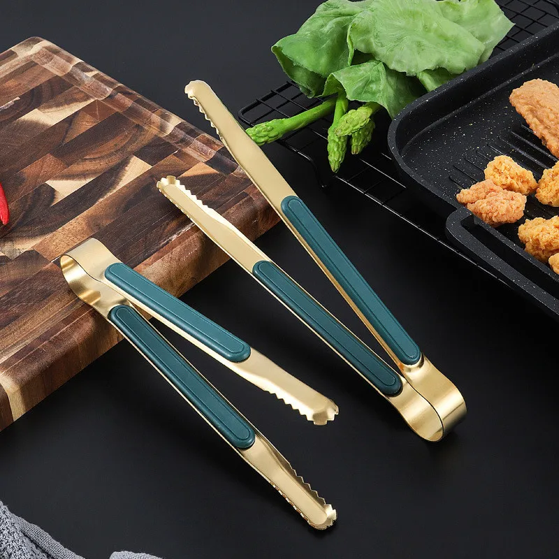 Stainless Steel Long Handle Food Tong Korean Style Non-Slip BBQ Bread Buffet Clamp Ice Clip Kitchen Utensils