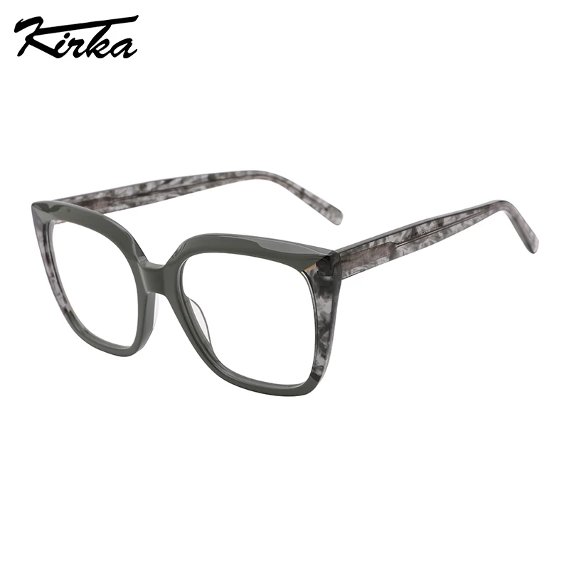 Kirka Female Acetate Large Square Cat Eye Laminating Pattern Optical Frames Prescription Lens Pattern Temples Glasses WD4243