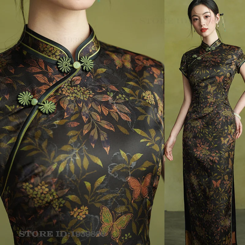 

Plus Size 4XL Female Long Cheongsam New Chinese Style Qipao Chinese Dress Vintage Print Flower Oriental Clothing Sexy Vestidos