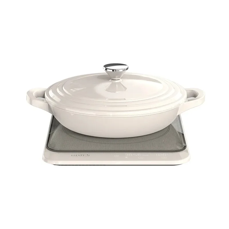 Enameled Cast Iron Pot, Multifunctional Soup Stew Pot Compatible with Induction Cooker 4