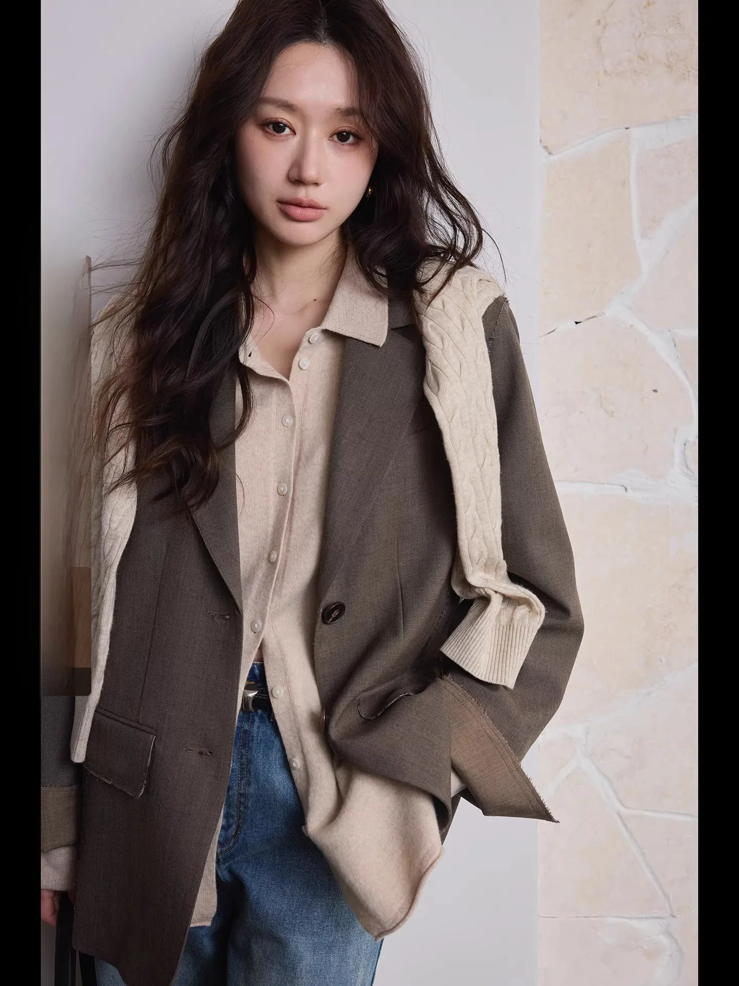

Camelux Wior Sle Wool Blend Suit Casual Loose Fit Women's Coat Technological Innovation oulder Drape Lapel Outerwear
