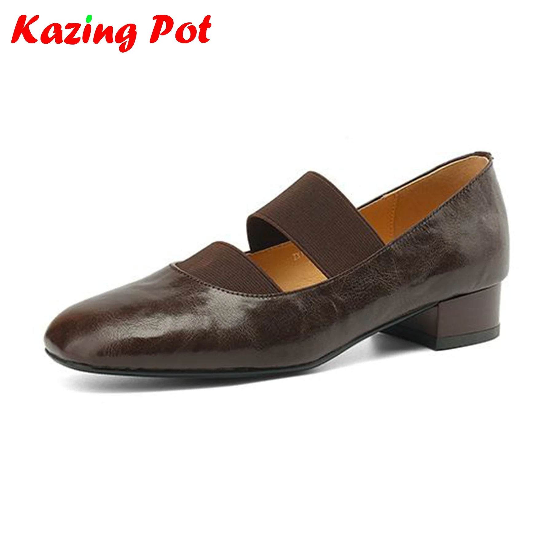 Sapatos Femininos Krazing Pot de Couro de Ovelha com Bico Redondo Baixo, Salto Baixo, Estilo Vintage Superstar, Elegantes para Uso Diário, Mary Janes Gladiador