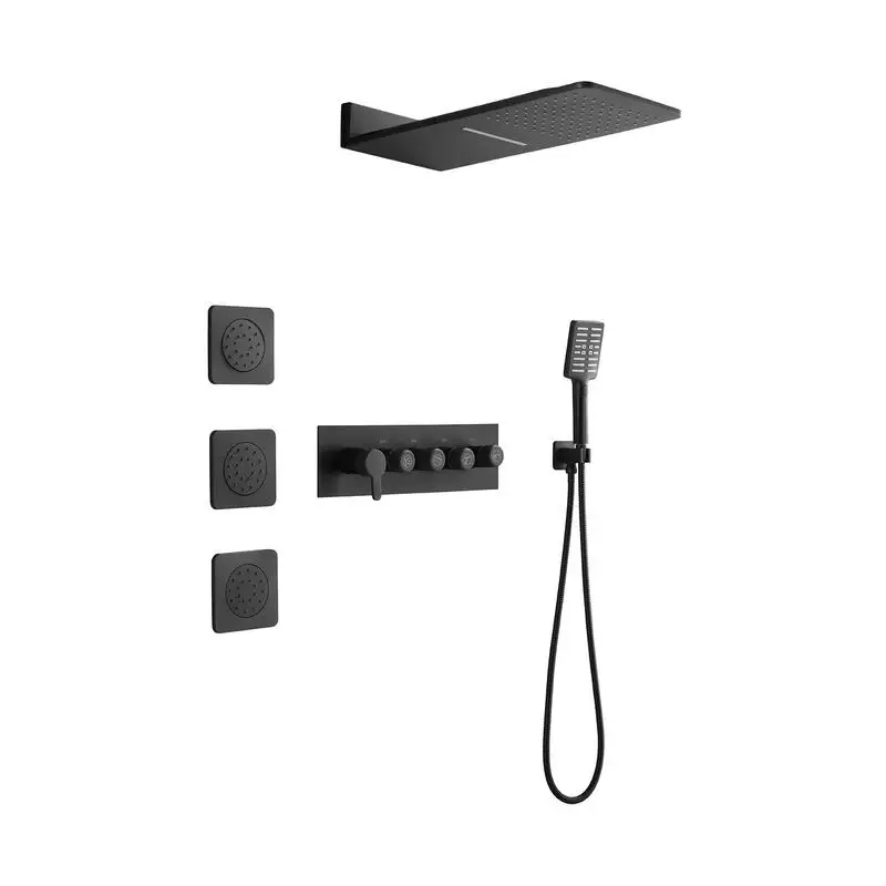

Wall Mounted Waterfall Shower System with 3 Body Sprays & Handheld Showerhead