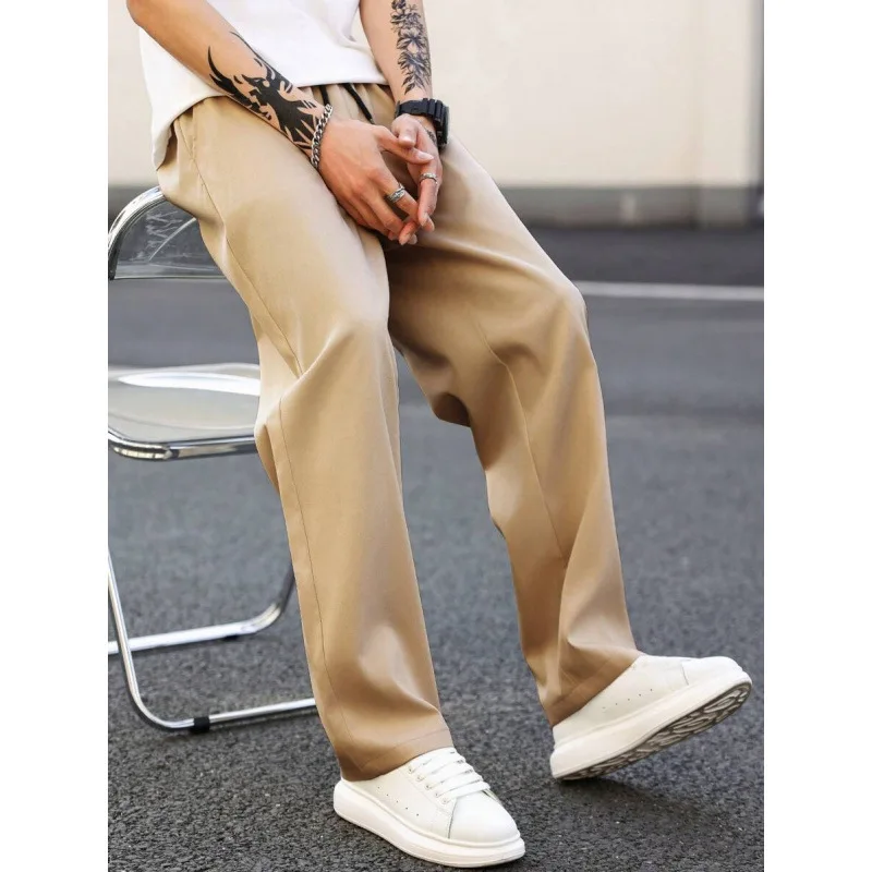 

Pure Color Nine Points Casual Pants U 97303 Cropped Straight Leg Neutral Style for Men And Women Spring Season Fashion
