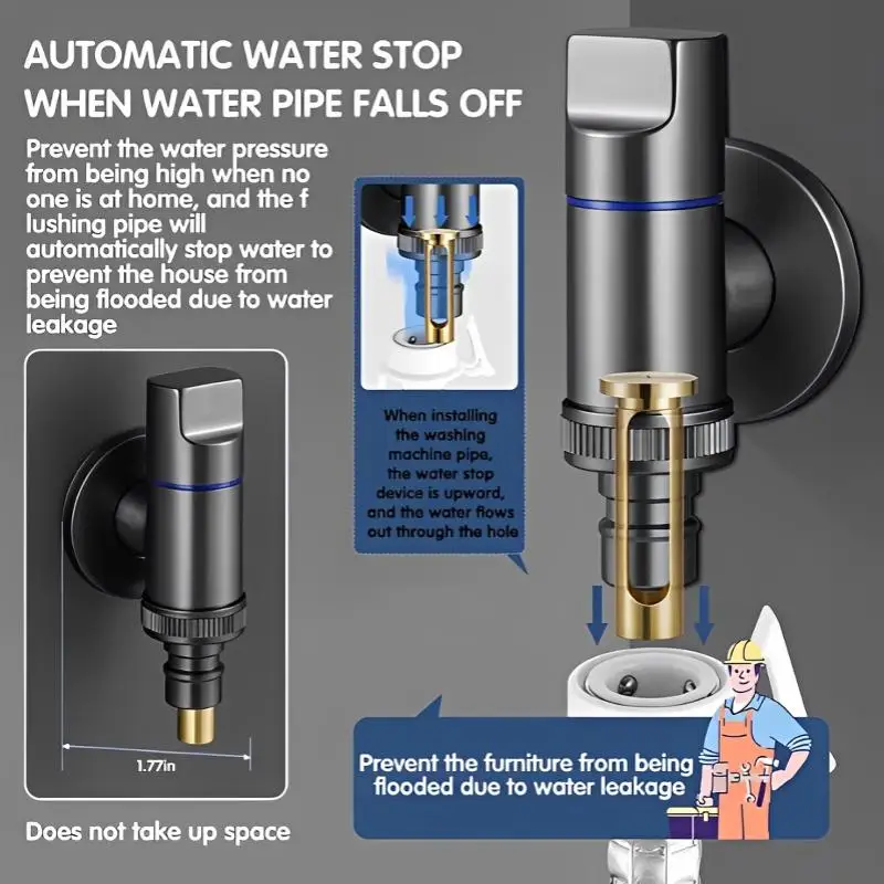 Quick Opening Multi Use Angle Valve Food Grade Stainless Steel Rust Proof for Washing Machine Home Laundry Daily Use