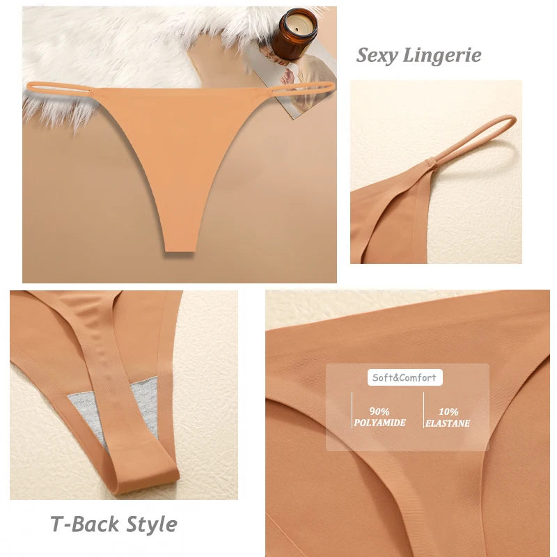 6PCS/Set Seamless Panties For Women Sexy Low Rise Ultra Thin Fabric G-String Thongs T-Back No Trace Underwear Ladies Lingerie