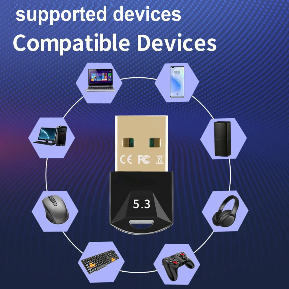USB Bluetooth 5.3 Adaptador Transmissor, Receptor Bluetooth, Alto-falante sem fio, Mouse de áudio, Dongle, Computador, PC, Laptop