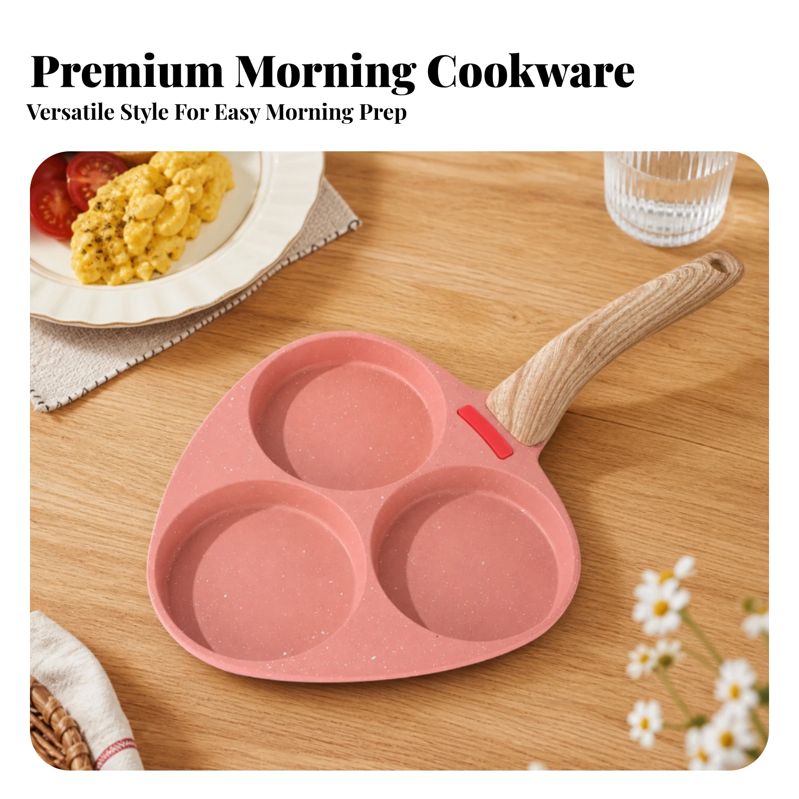 Egg Frying Pan with Three Wells Nonstick 3-Section Egg Pan Breakfast Skillet with Divided Sections Induction Compatible