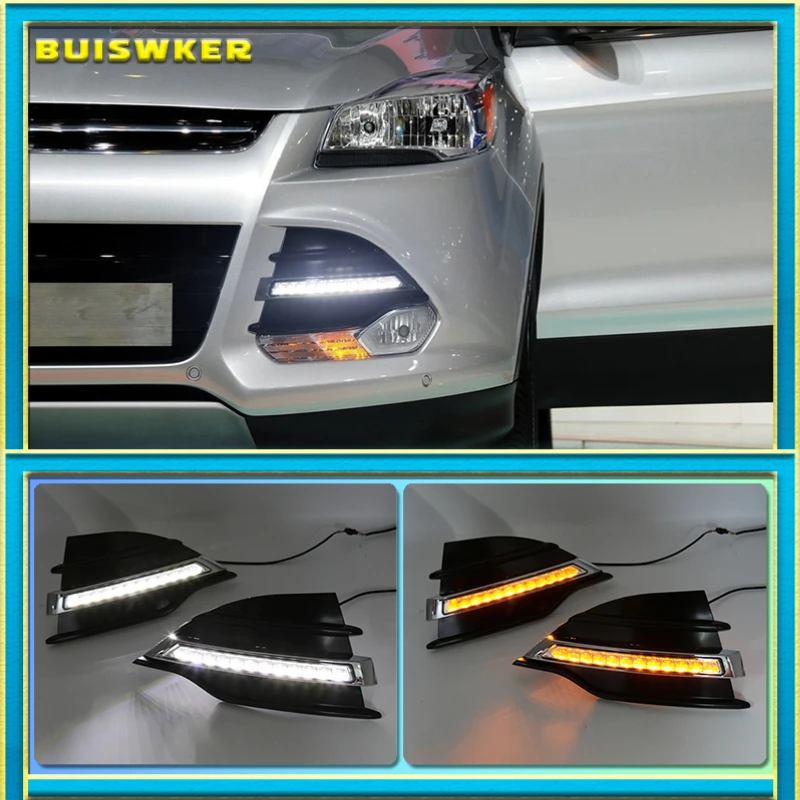 

2PCS LED Daytime Running Light DRL daylight Fog Light with yellow turn signal For Ford Kuga Escape 2013 2014 2015 2016