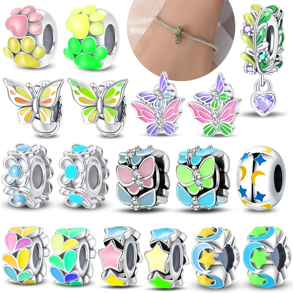 

Цветной кулон в форме сердца, флуоресцентные оригинальные бусины из стерлингового серебра 925 пробы, подходят для браслета, подвески, женские ювелирные изделия, сделай сам, изысканный подарок, аксессуар