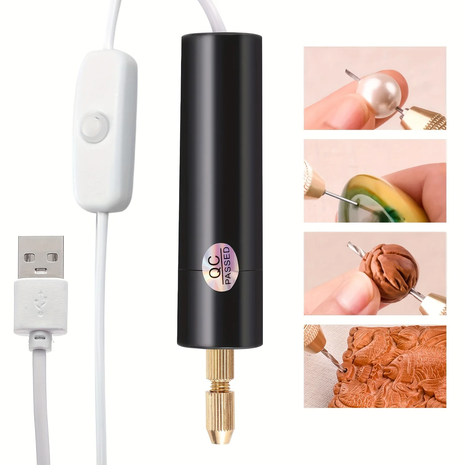 Mini Wiertarka Elektryczna Zestaw USB Akumulatorowe Narzędzie Obrotowe do Grawerowania Rzeźbienia Polerowania 0.7-1.2mm Precyzyjna Biżuteria Drewno Rękodzieło