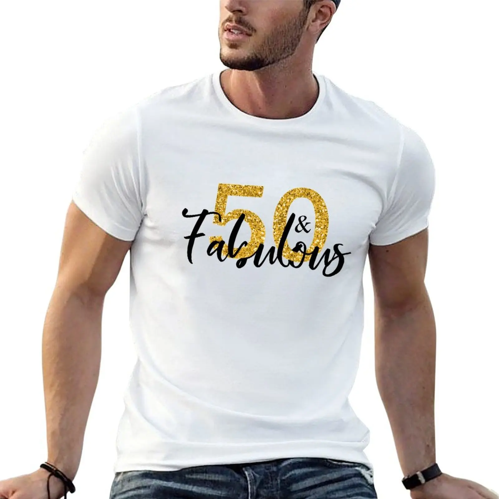 

50 Fifty and Fabulous Gold Glitter T-Shirt g man t shirts for men man t shirts for men T-Shirt