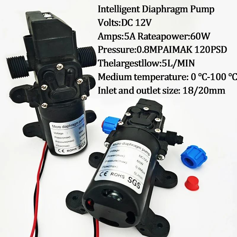 Intelligent Diaphragm Pump DC12V 60W 120PSI 5L/MIN 1/2 Household Self-priming Spray Water Pump Flower Watering Diaphragm Pump