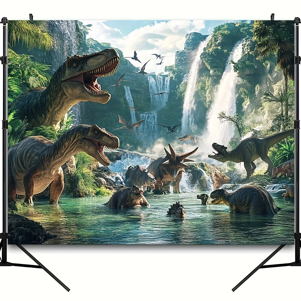 Fotohintergrund zum Thema Jurassic Dinosaur Park – perfekt für Geburtstagsfeiern, Duschen und Osterfeiern, strapazierfähiges Polyester – Detail 5