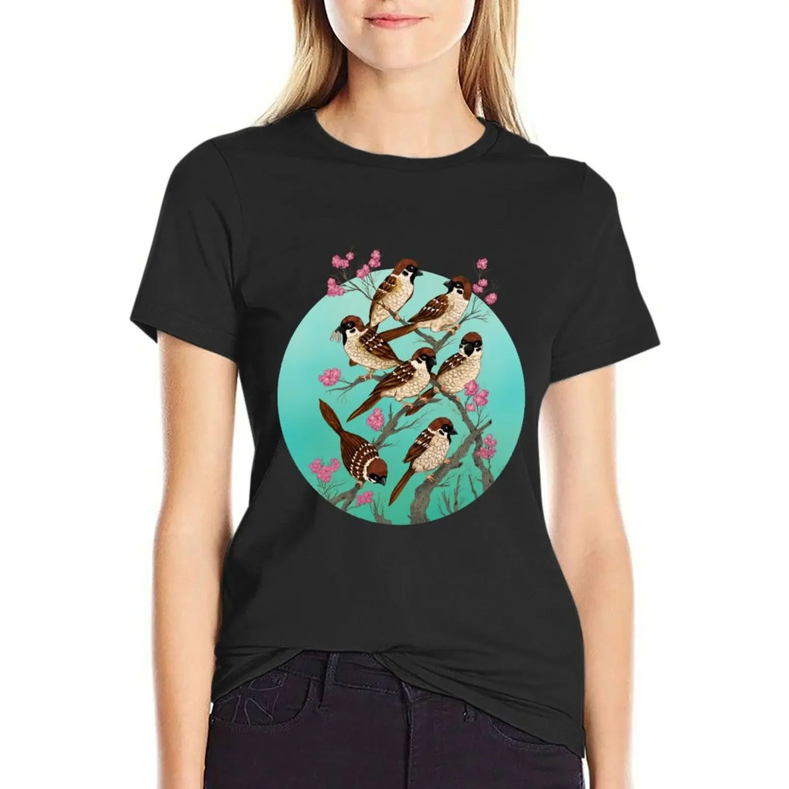 

Sakura Sparrows T-shirt hippie clothes vintage clothes funny Women's clothing