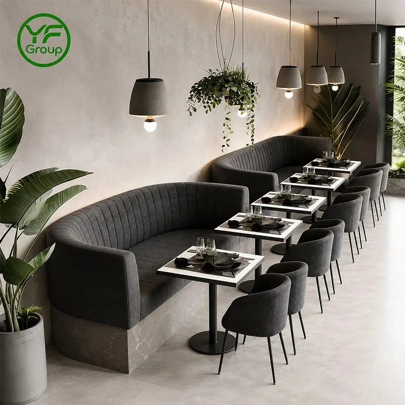 One-Stop Customization Modern Wooden Velvet Booth Seating Restaurant Furniture Table Chair Set Cafe Hotel