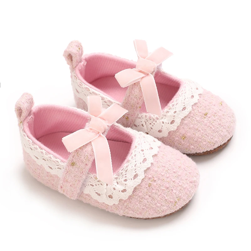 Zapatos de bebé de 0 a 18 meses, bonitos zapatos de princesa para interiores, suela blanda, antideslizantes, bonitos zapatos de bebé simples y generosos a la moda