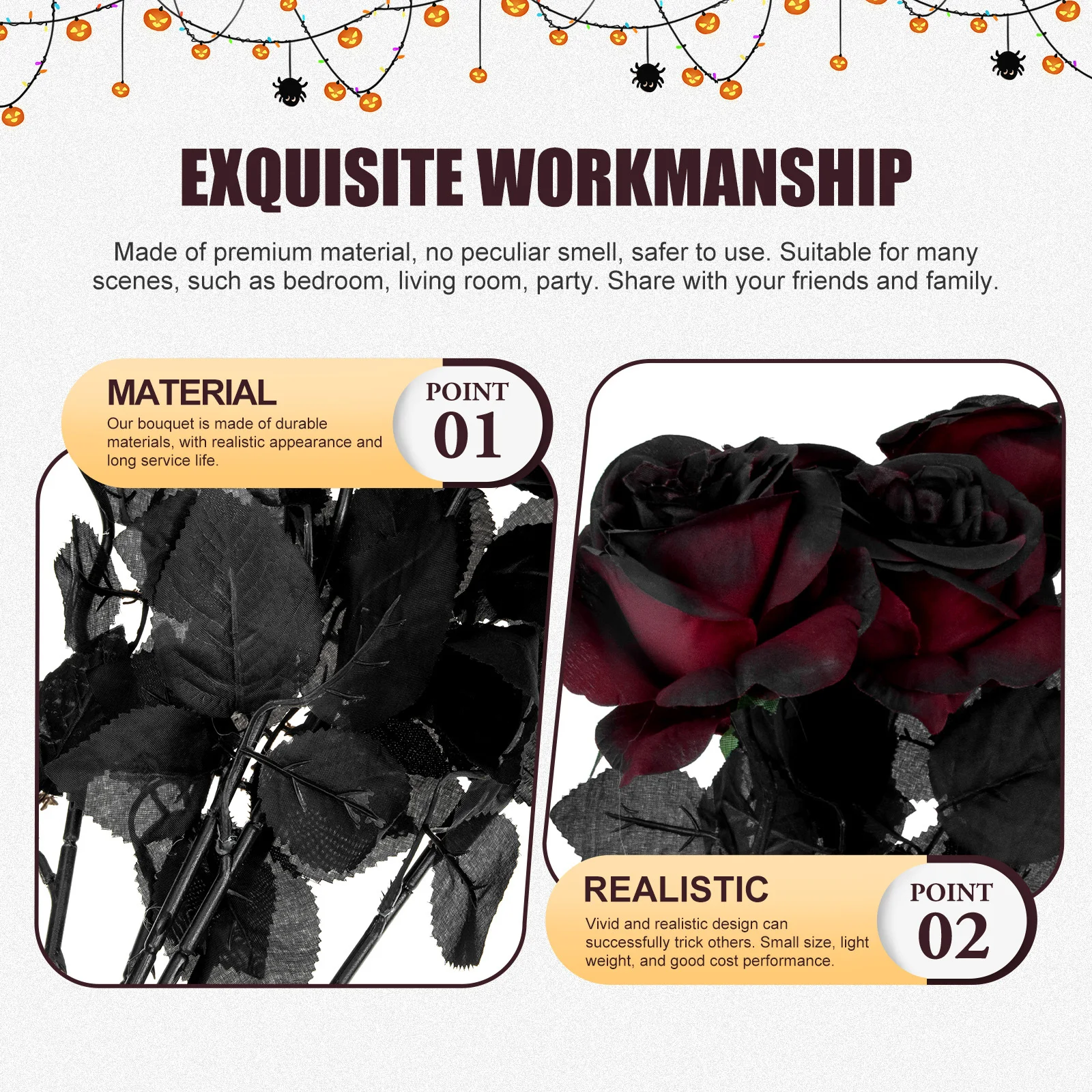 12 Pezzi di Rose Nere Artificiali, Decorazioni per Feste di Halloween, Matrimoni Stregati e Arredamento Domestico