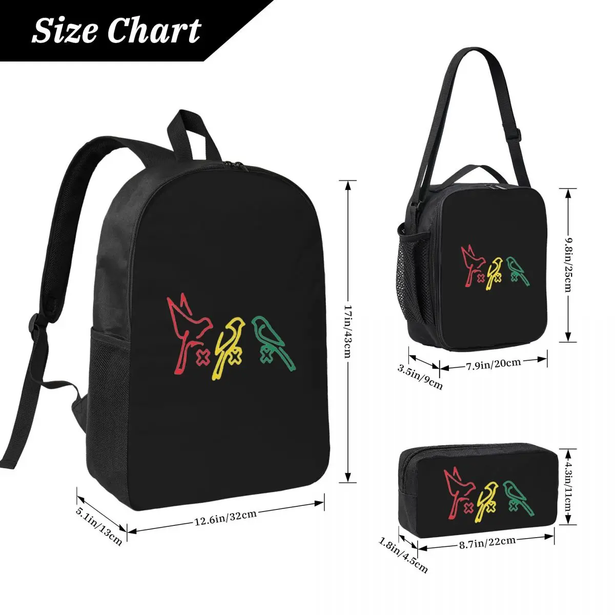 Ajax Bob Marley Backpack Student BookBag School Bag Computer Shoulder Bags 3ps Insulated Lunch Bag Pencil Case