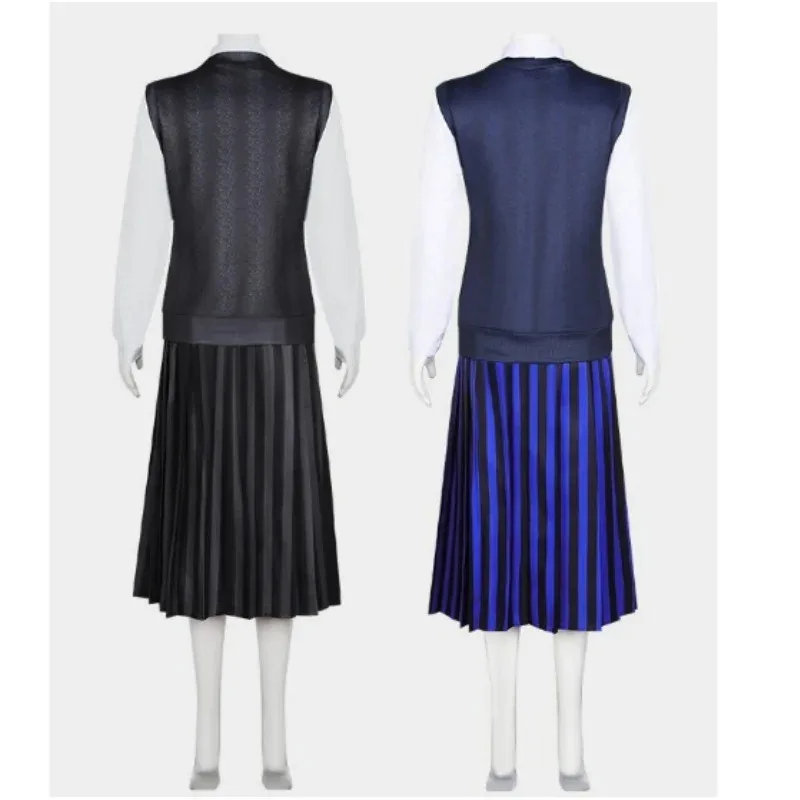 The Addams Family Wednesday Cosplay Costume Girl School Black Uniforms Woman Halloween Clothes Full Set with Wig & Dress