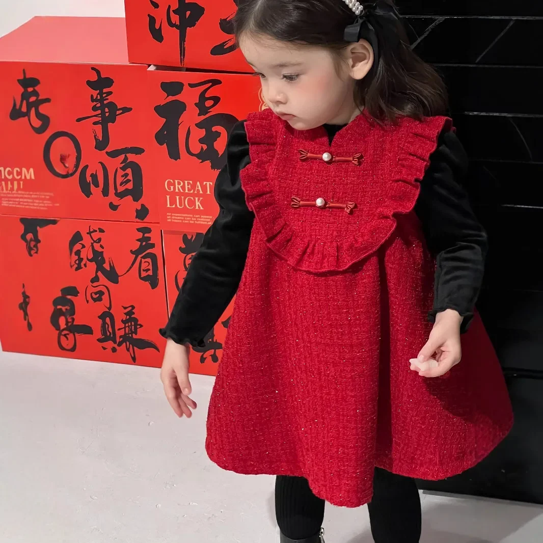 Ensemble deux pièces décontracté pour enfants, chemise de base pour bébé, robe d'été en matériau rétro chinois, olympiques pour filles, vêtements pour enfants, nouveau, hiver, 2024