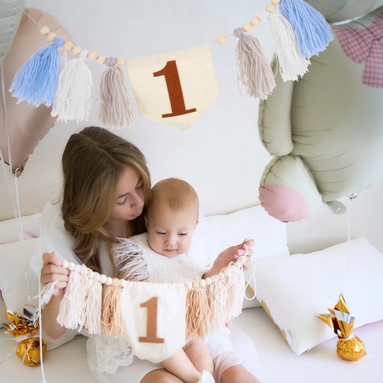 

Boho 1St Birthday High Chair Banner Tassel Wood Beads Garland Party Decoration Baby Celebration Bohemian Style First Birthday