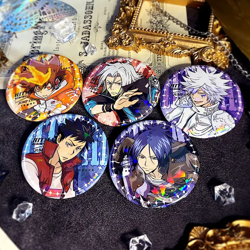 HITMAN REBORN! Rokudou Mukuro Lancia Belphegor XANXUS Q Version Button Metal Laser Brooch Student Clothes Backpack Badge Pins