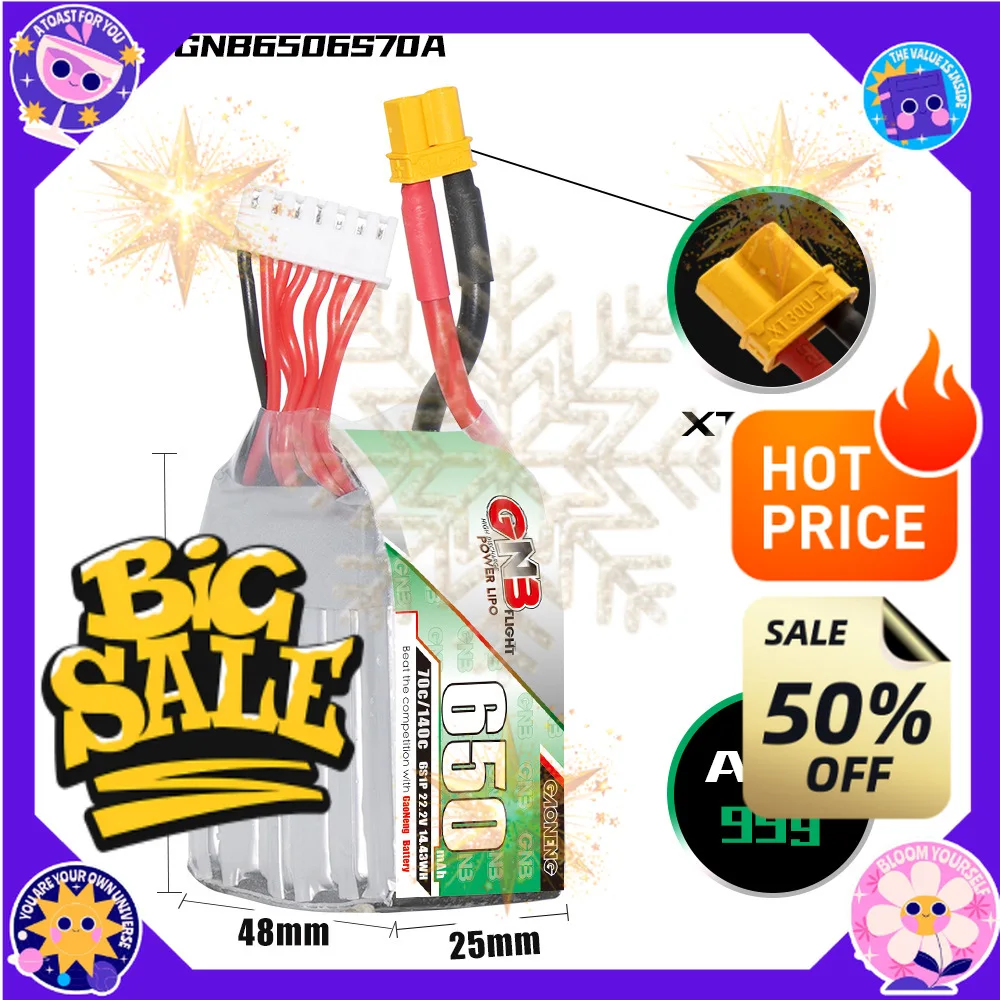 SWZY 650mAh 6S 22.2V 70C for Model Drone FPV Lithium Battery