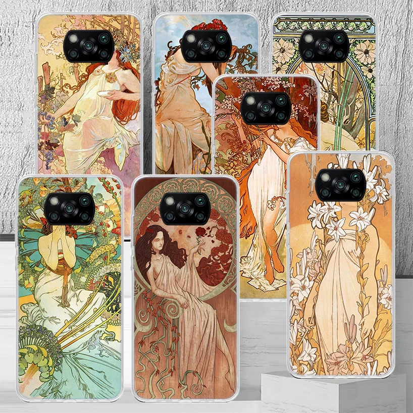 Alfons Mucha Primavera Phone Case Cover For Xiaomi Poco X3 Nfc X4 GT X5 Pro M5S M3 M4 M2 F3 F2 F1 Note 10 A3 A2 Lite Soft Coque