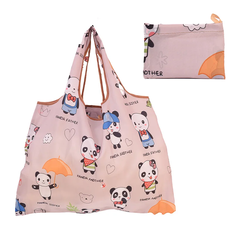 Cat Panda Animal  Flower Pattern Large Folding Shopping Bag Easy to Carry Reusable Large Capacity Eco Storage Handbag