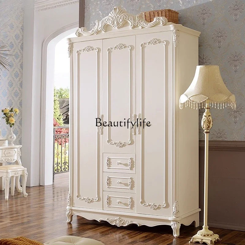 LXEuropean wardrobe three four five doors ivory white drawing silver storage engraved French door cabinetSSS