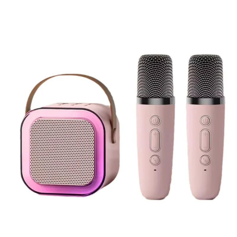 K12 Portable Karaoke Speaker with Microphones RGB LED Lights Deep Bass Long Battery Life for Family Use