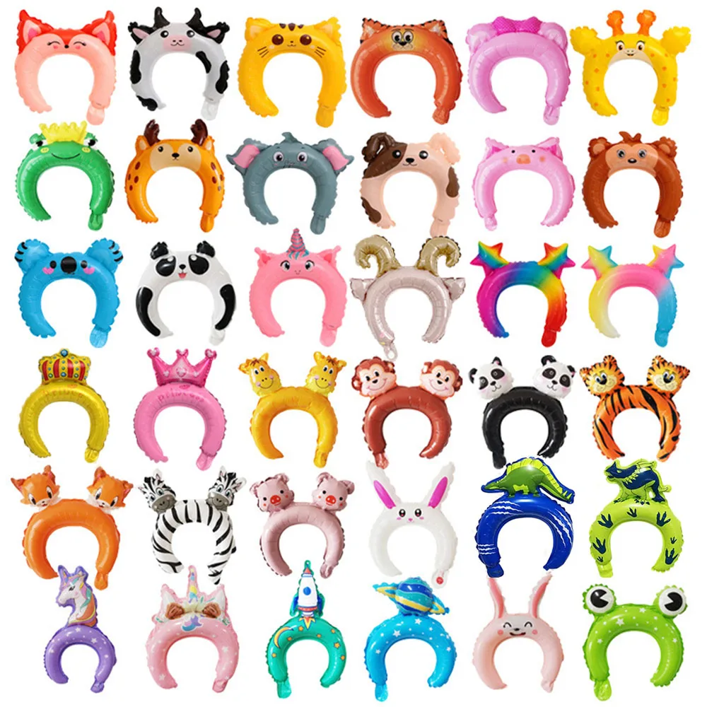 

20pcs Inflatable Animals Headband Zoo/Safari Balloons Hat for Jungle Theme Birthday Party Children's Day Decoration Supplies