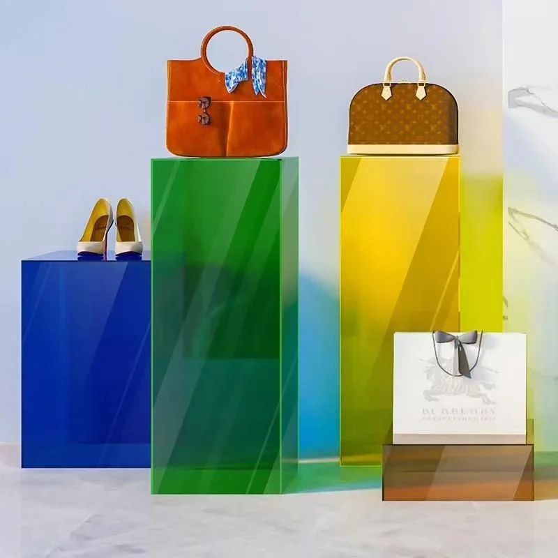 Color acrylic display box, transparent dust cover stand display prop base custom display stand