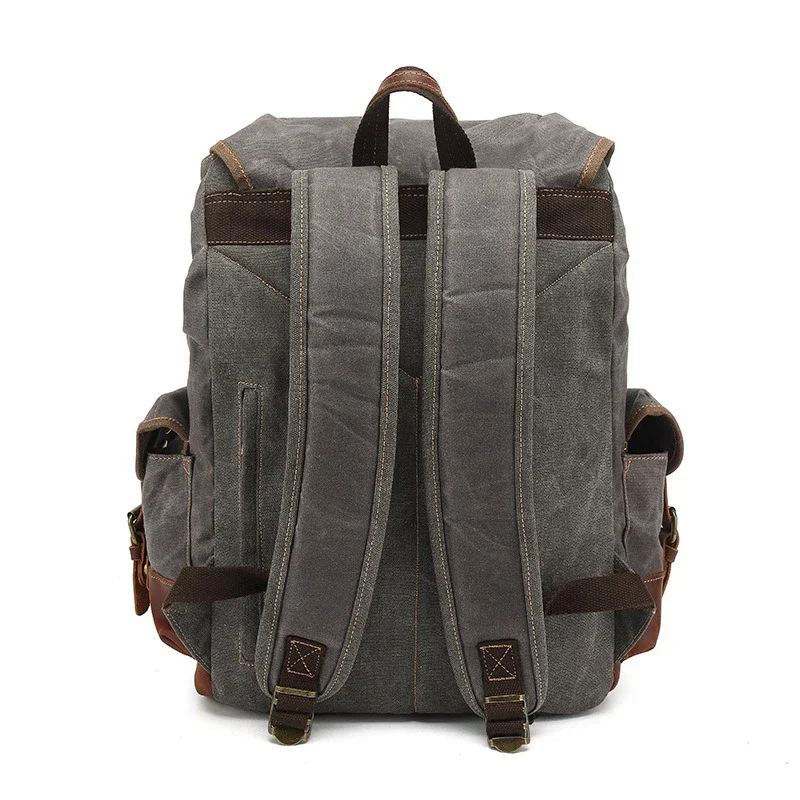 Mochila de lona encerada para hombre, bolso de hombro informal para estudiantes, de gran capacidad mochila de viaje, mochila de escalada de cuero