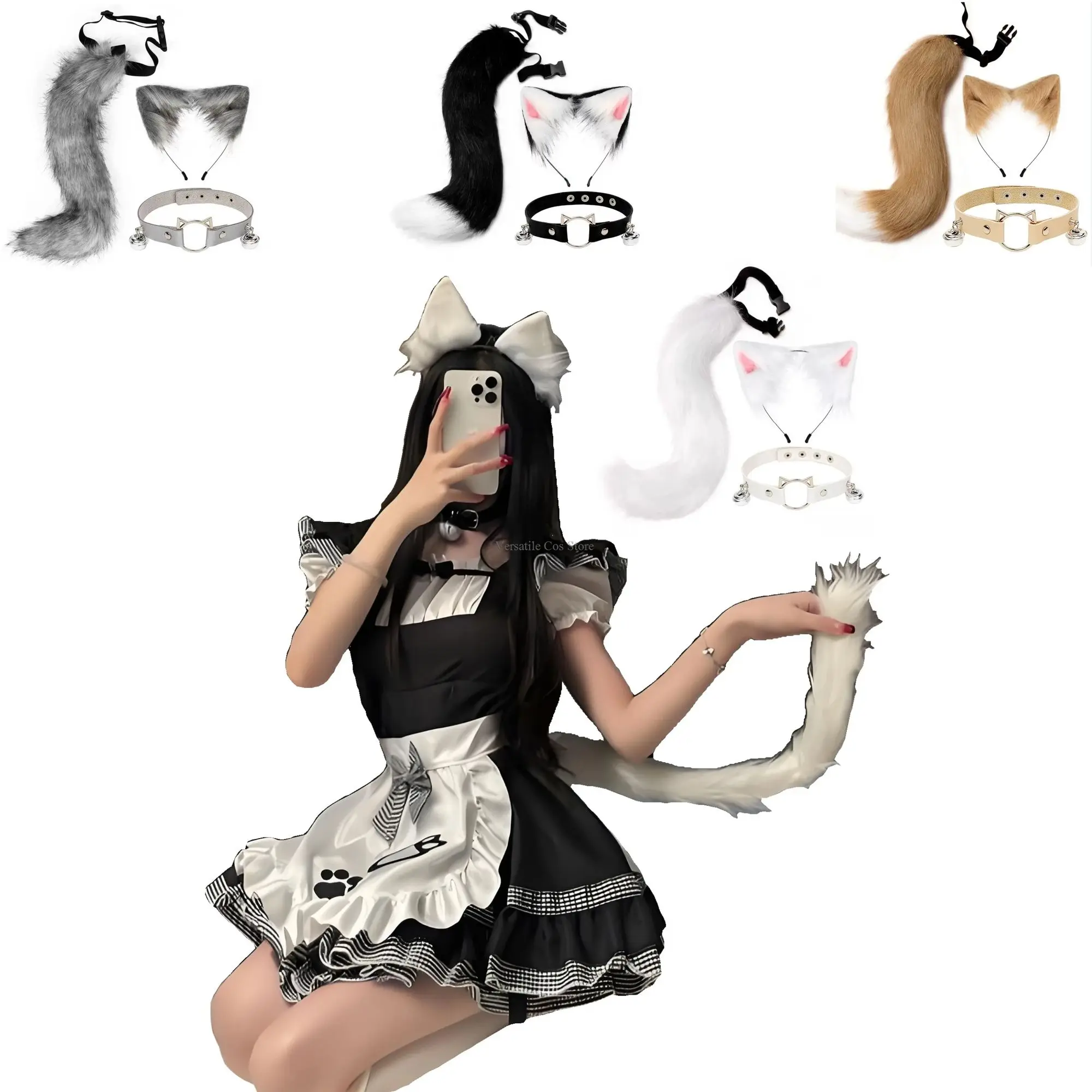 Cat Maid Lolita Chemise Cosplay Cat Ear Tail Set Fox Japanese Handmade Cosplay Catgirl halloween sexy women Role Playing Costume