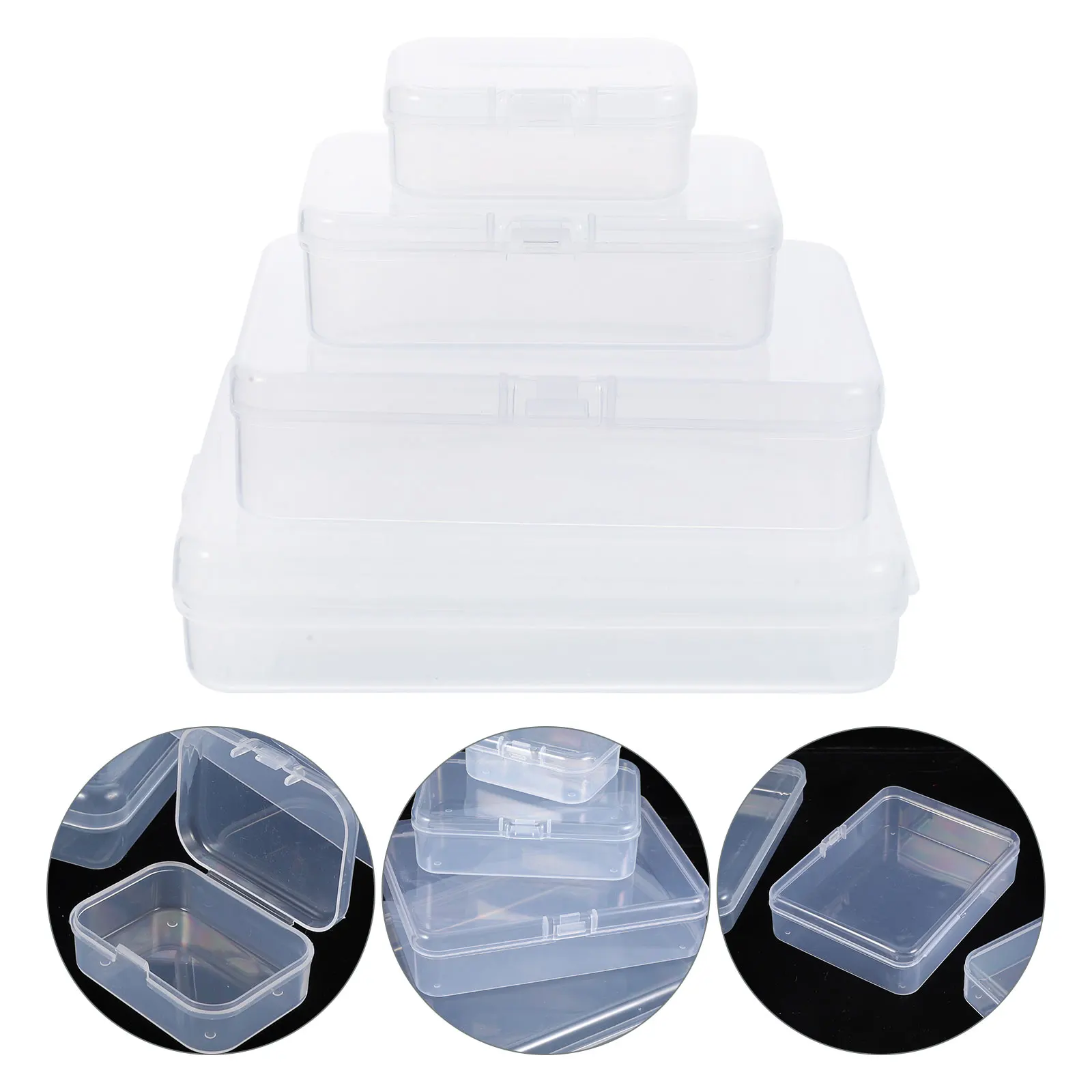 

24 Pcs Transparent Storage Boxes 5 5x4x2cm 8 5x5 5x2 5cm 11 5x8 5x2 8cm 12 8x10 8x2 8cm Clear Plastic Rectangular Containers