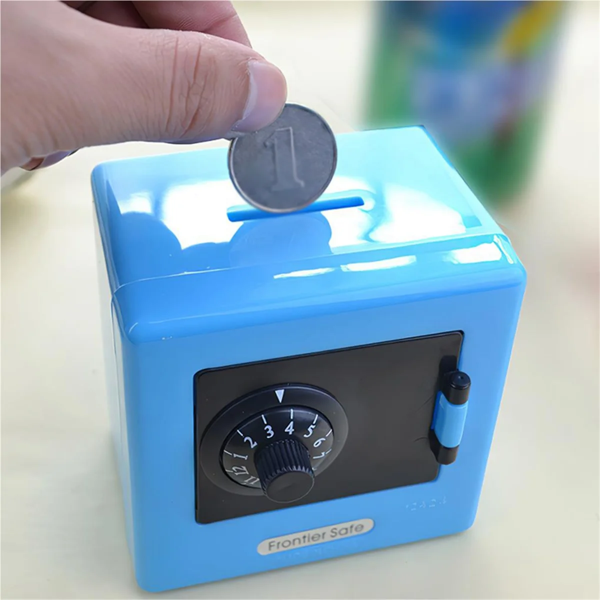 ATM Rotating Password Bank Money Box Cash Coin Saving Boxes Simulation Bank Safe Deposit Toy Children Jewelry,Blue