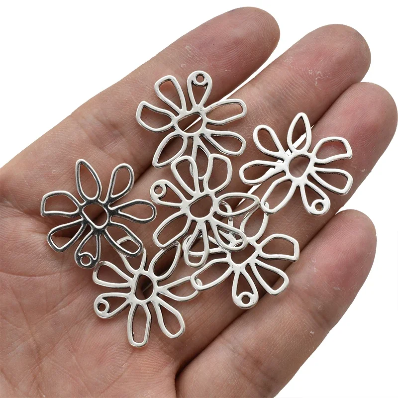 10pcs Hollow Out Flower Charms Alloy Antique Silver Plated Pendants For DIY Necklace Bracelet Earring Accessories Jewelry Making