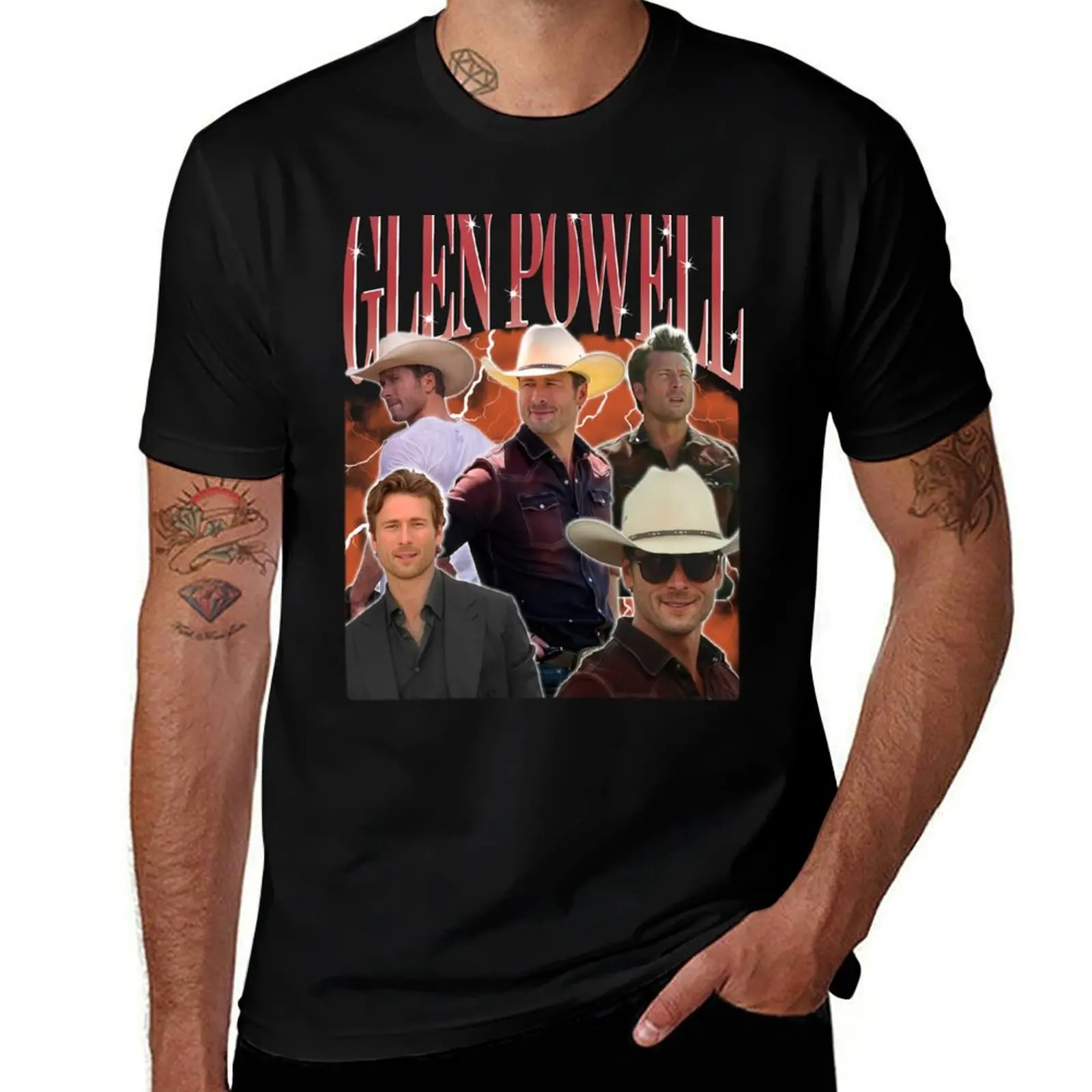 

Retro Glen Powell Actor T-Shirt t shirts with prints t shirts for man graphic tees t shirts cotton 100% T-Shirt