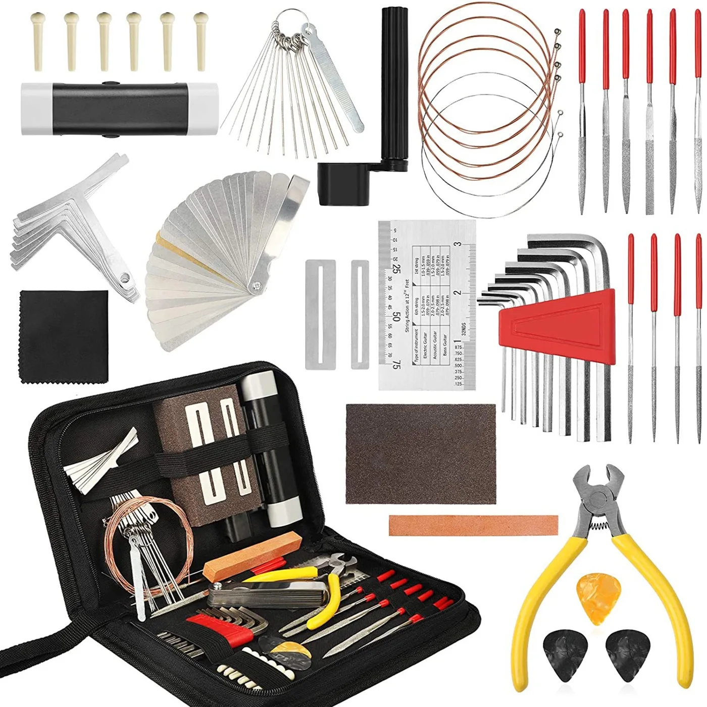 

54-Piece Guitar Repair and Maintenance Tools Kit String Instrument Luthier Tools Electric Guitar Cleaning and Care Accessories