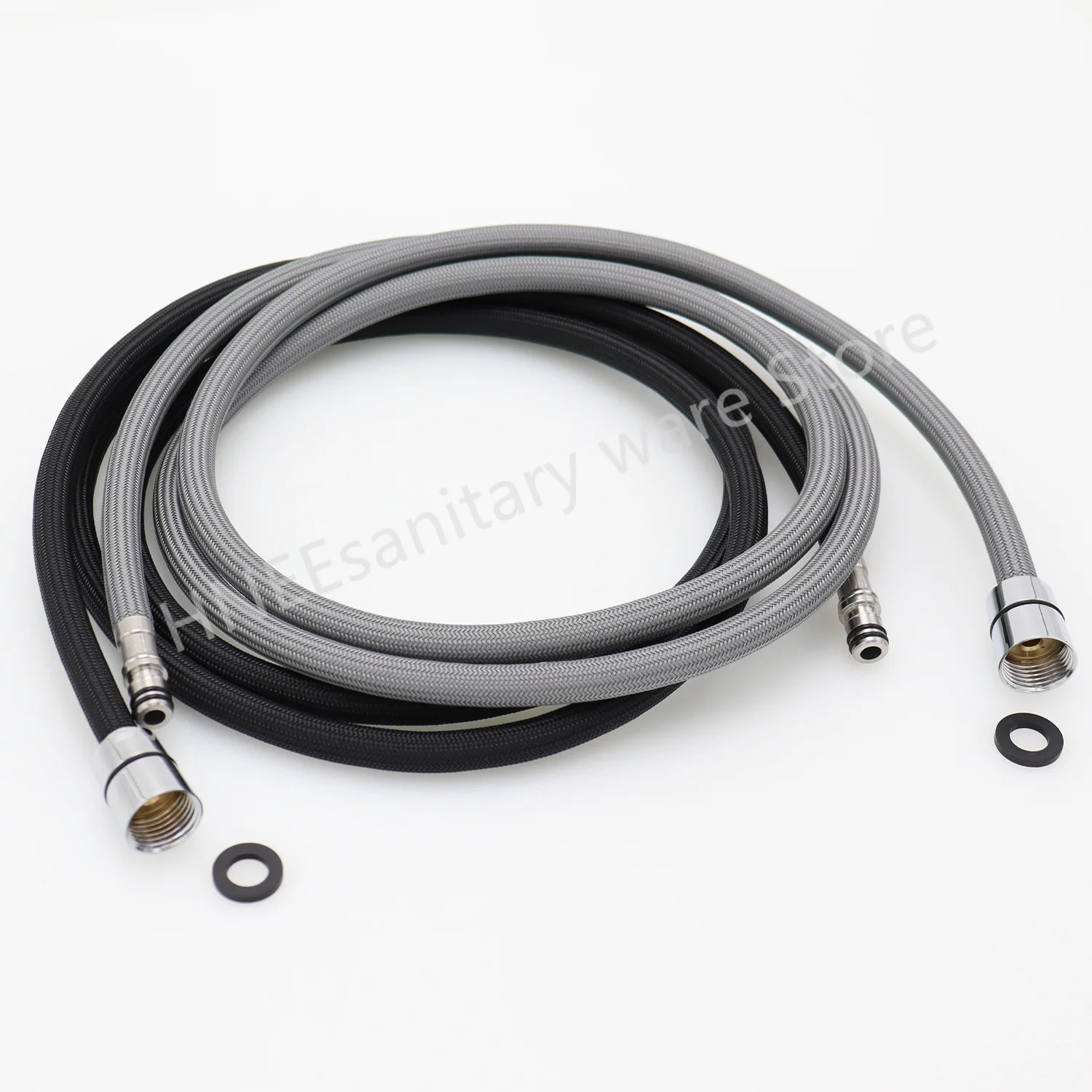 150cm/180cm/300cm F1/2 M15*1 Replacement Kitchen Faucet Hose Quick Connect Pull Out Hose Nylon Hose Tube Gray Black