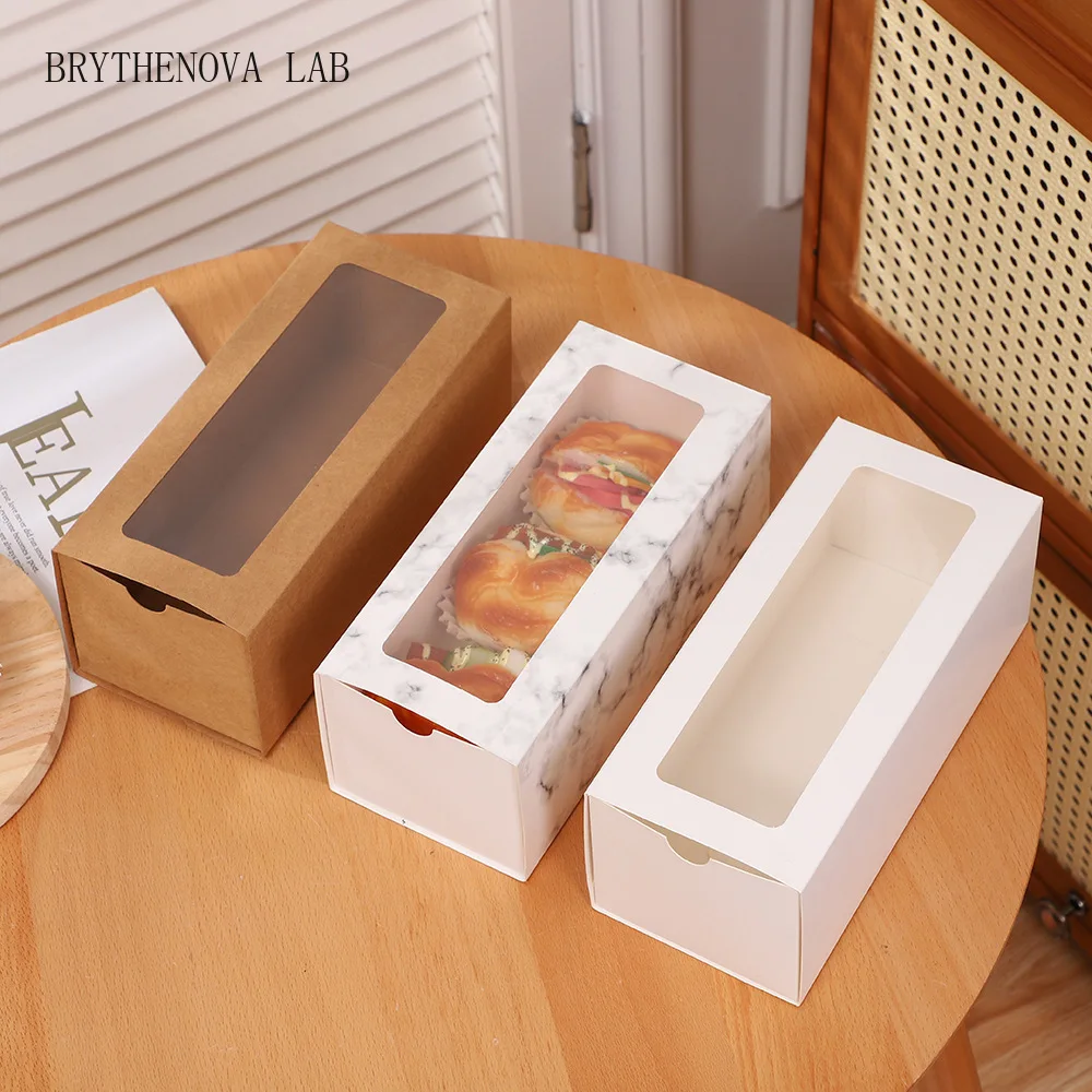 10pcs Transparent Window Drawer Packaging Boxes for Wedding Birthday Cake Party Cookies Baking Paper Box LOGO Gift Box