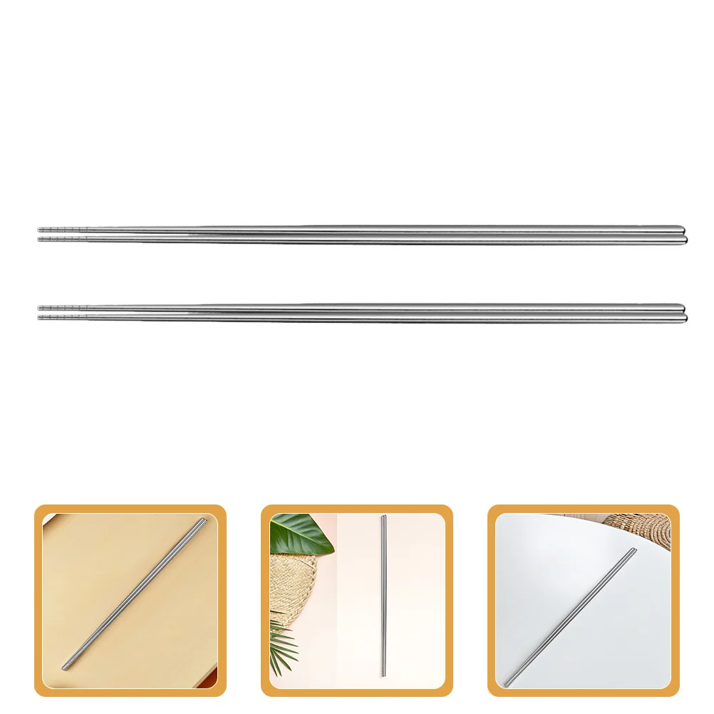 

2Pair Long Stainless Steel Cooking Chopsticks 17.71 Inch Non-Slip Metal Chopsticks for Frying Hot Pot Noodles Reusable Reusable