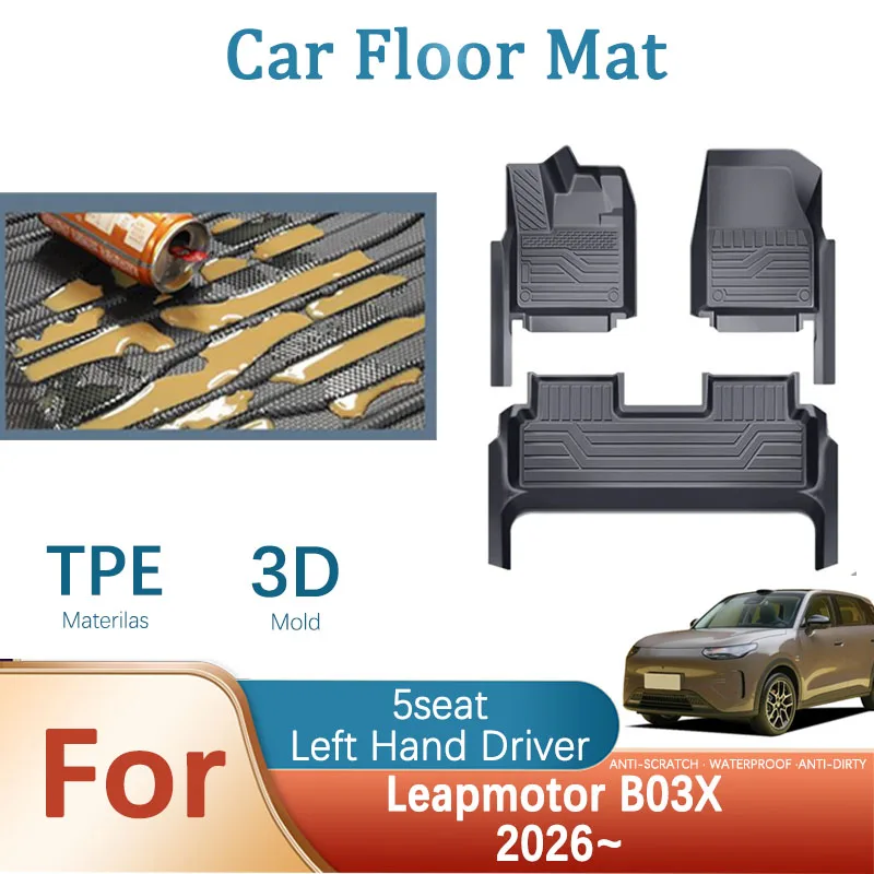Fully Set Car Floor Mats For Leapmotor B03X A10 2026 2027 Waterproof Pads Left Hand Driver Rugs TPE Foot Covers Auto Accessories
