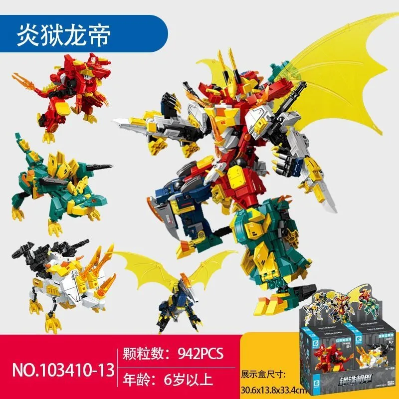Nuovi blocchi di costruzione 4 in 1 Mech in acciaio Infiammazione Prigione Drago Imperatore Modello assemblato Robot Giocattoli educativi per bambini Regali