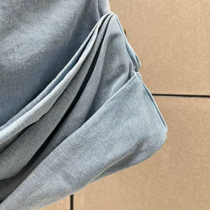 Women's gathered off-shoulder dress, sleeveless chest-wrapped one-shoulder denim washed mini skirt, high quality dress, 2026,y2k view 6