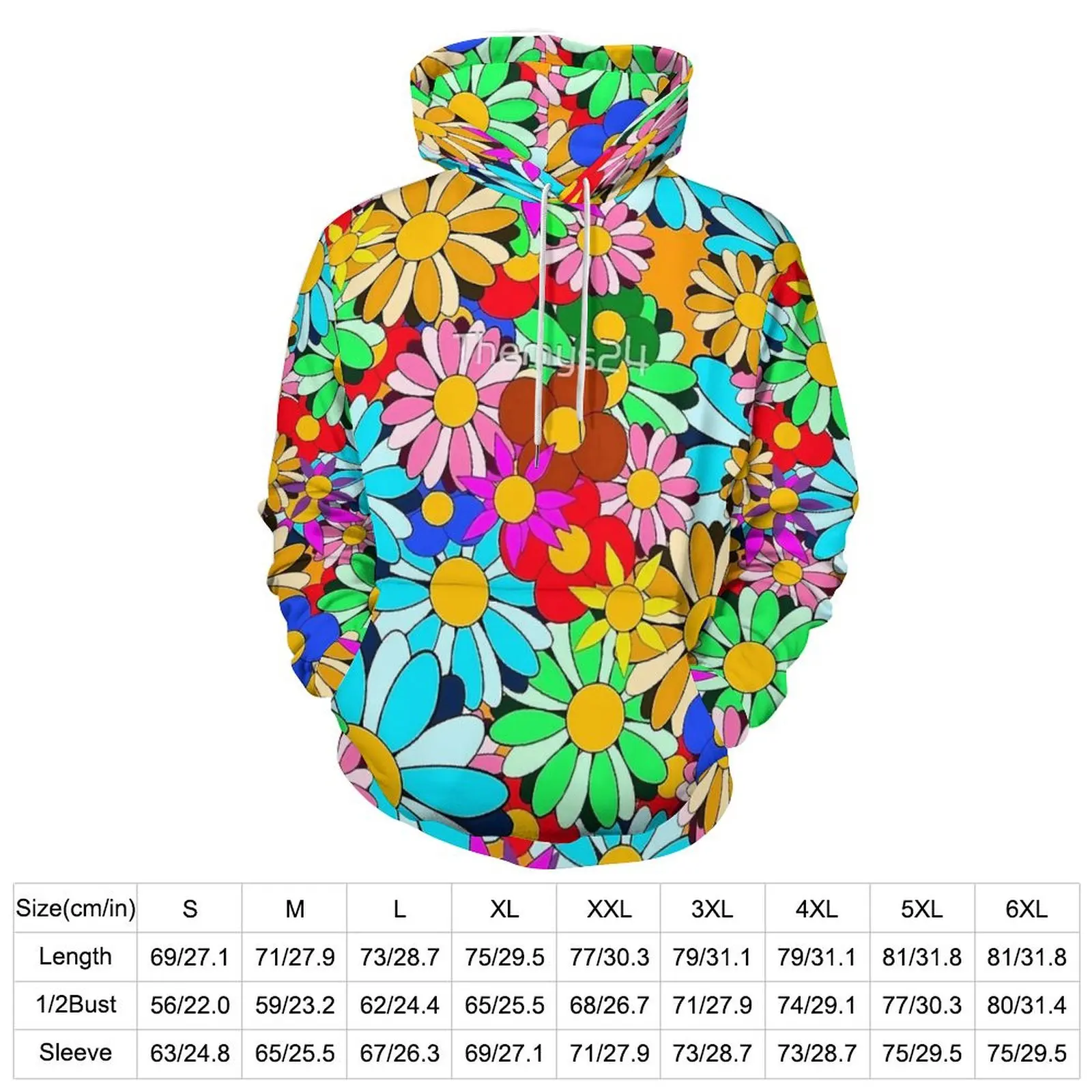 Flower Power Hoodies Long-Sleeve Retro Floral Casual Pullover Hoodie Autumn Fashion Oversized Graphic Loose Hooded Sweatshirts