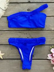 Conjunto de bikini de cintura alta para mujer, bañador Sexy de retazos, traje de baño con estampado Vintage, traje de baño de un hombro, ropa de playa de vendaje, novedad de 2024